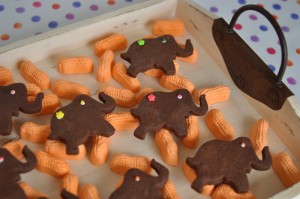 Elephant Cookies on a bed of Circus Peanuts